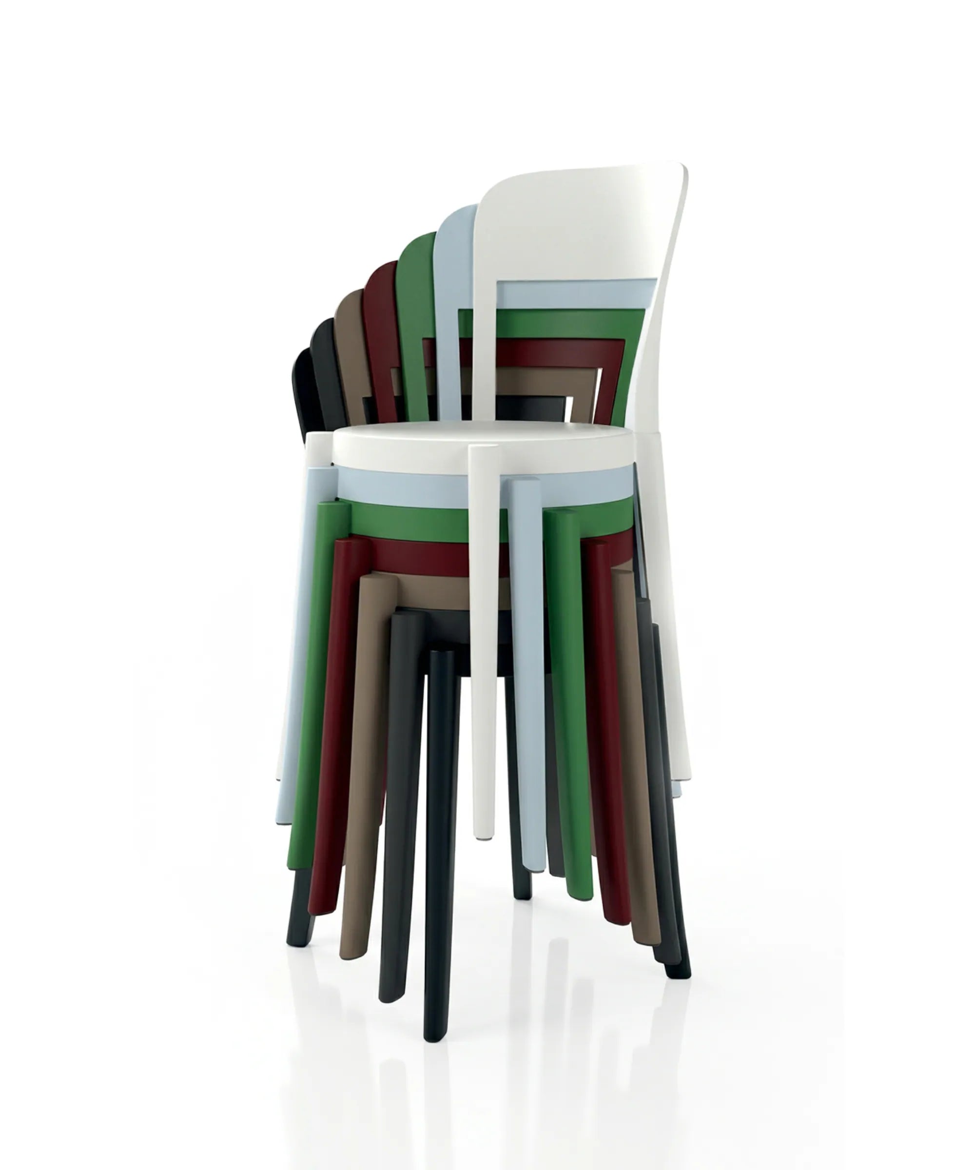 Sedia Torre design Alban Le Henry in polipropilene riciclato impilata
