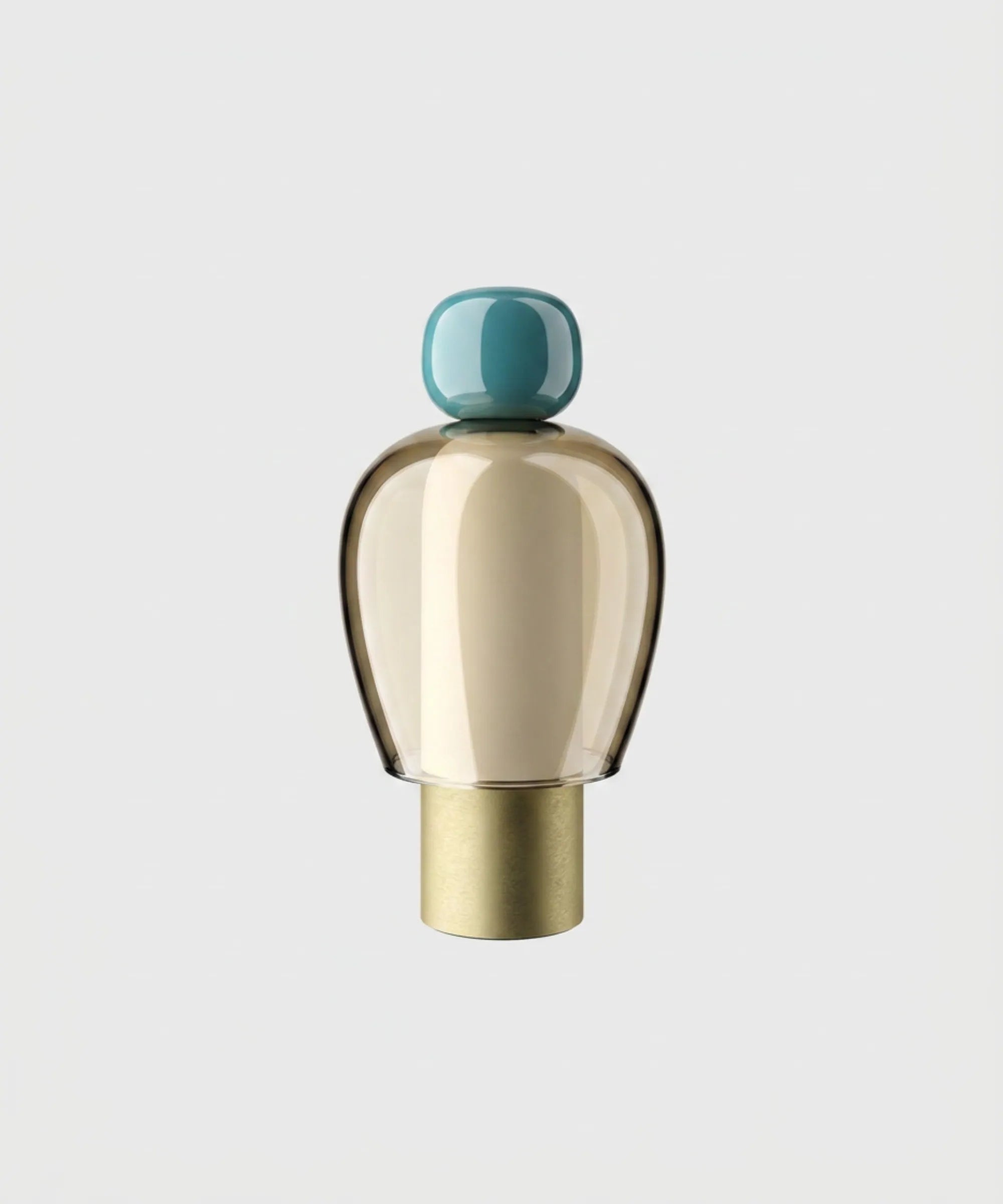 Lodes Easy Peasy lampada portatile ricaricabile con diffusore in vetro base metallica e pomello turchese design Luca Nichetto vista frontale su sfondo neutro