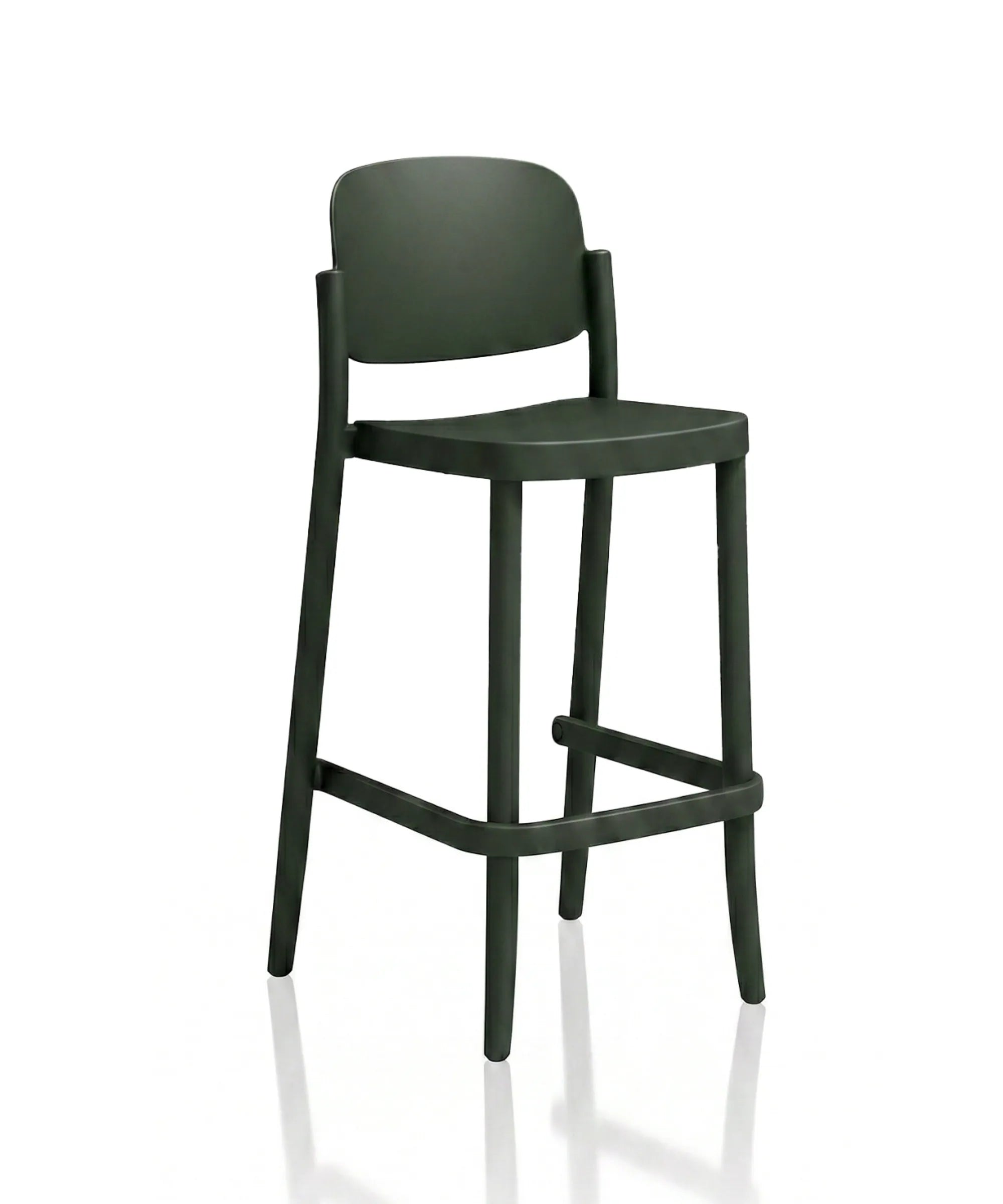 Sgabello Piazza 3 design Jun Yasumoto altezza 75 cm in polipropilene riciclato verde scuro