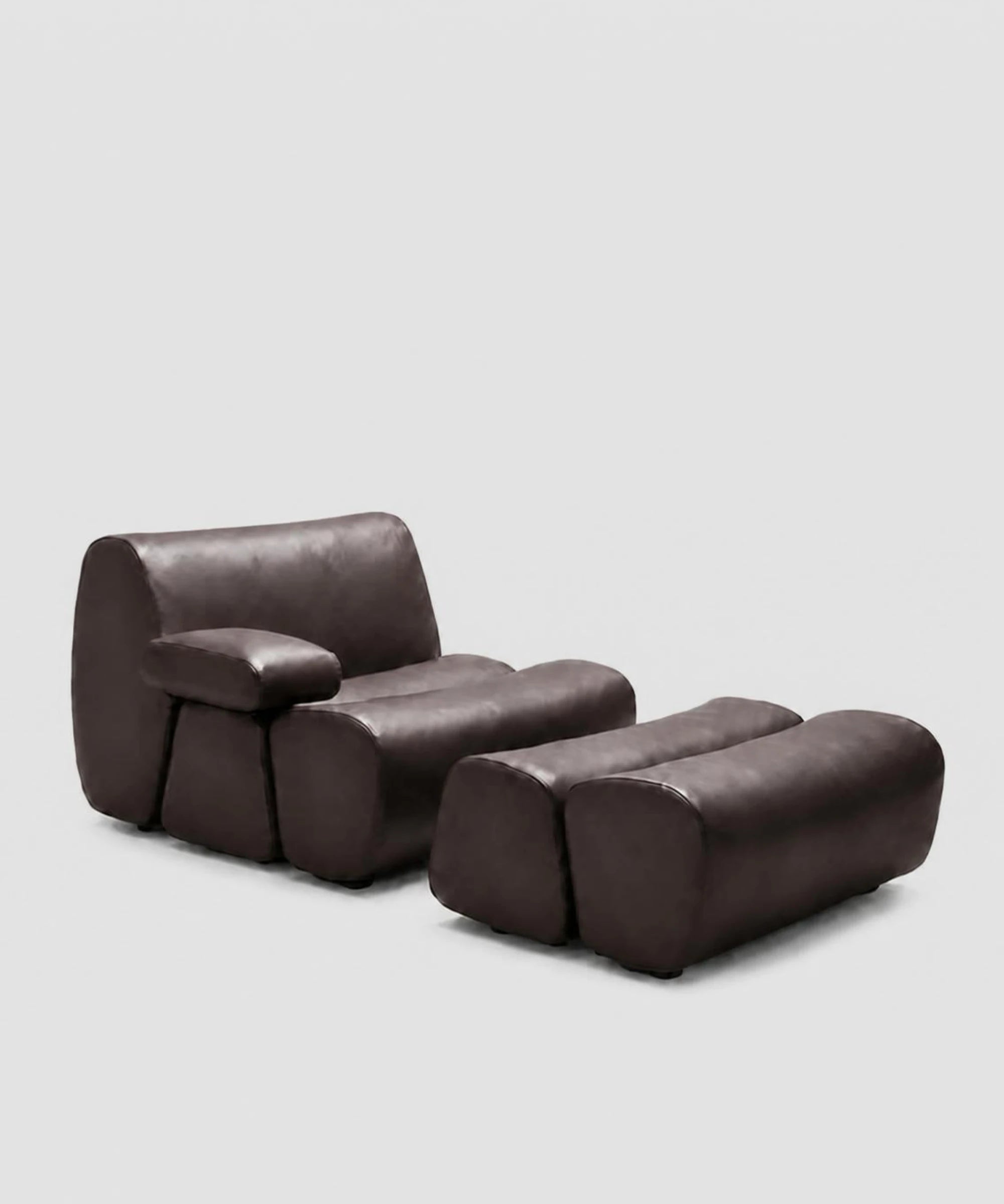 Poliform Ernest modulo con pouf in pelle testa di moro coordinato 